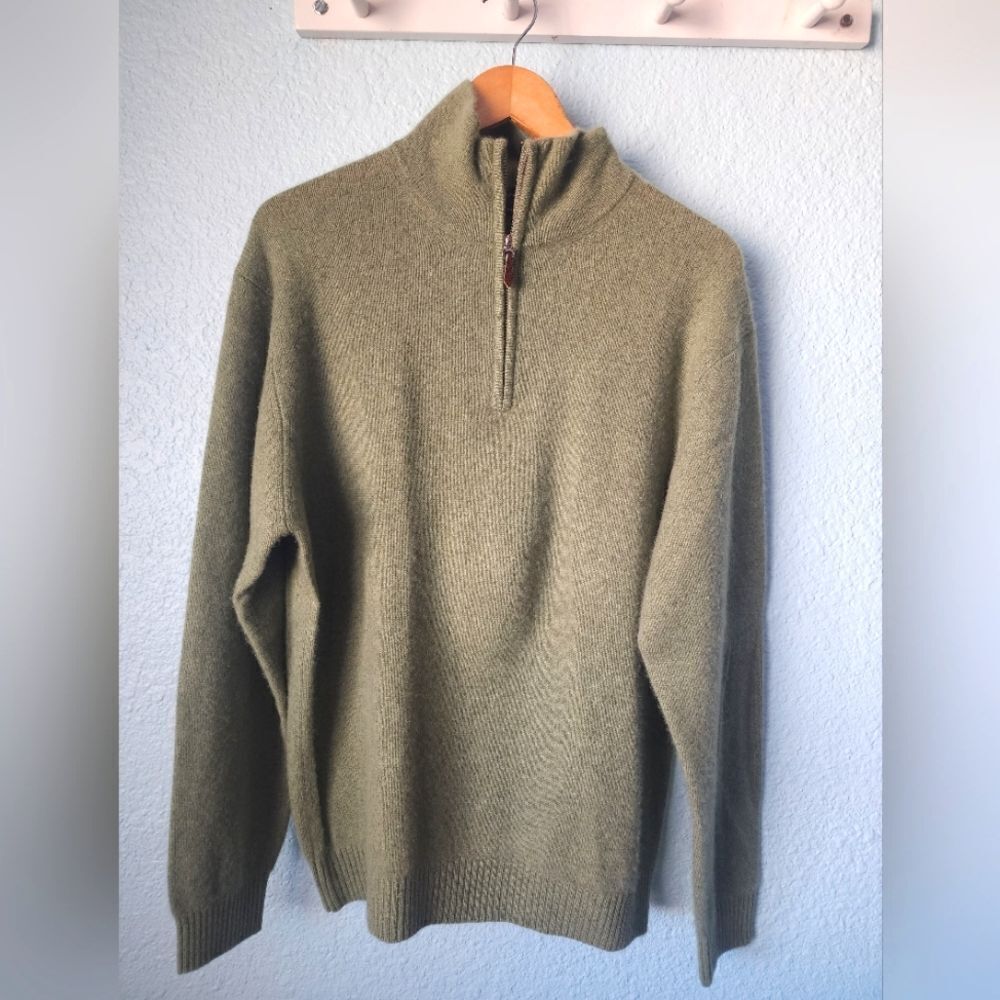 Northern Isles 2 Ply Cashmere Men's Sage Olive Green Half-Zip Sweater